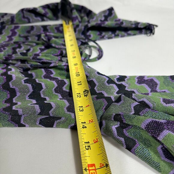 Zara Womens Dress Sz S Green Purple Metalic Geometric Striped Cutout Long Sleeve - Picture 8 of 12